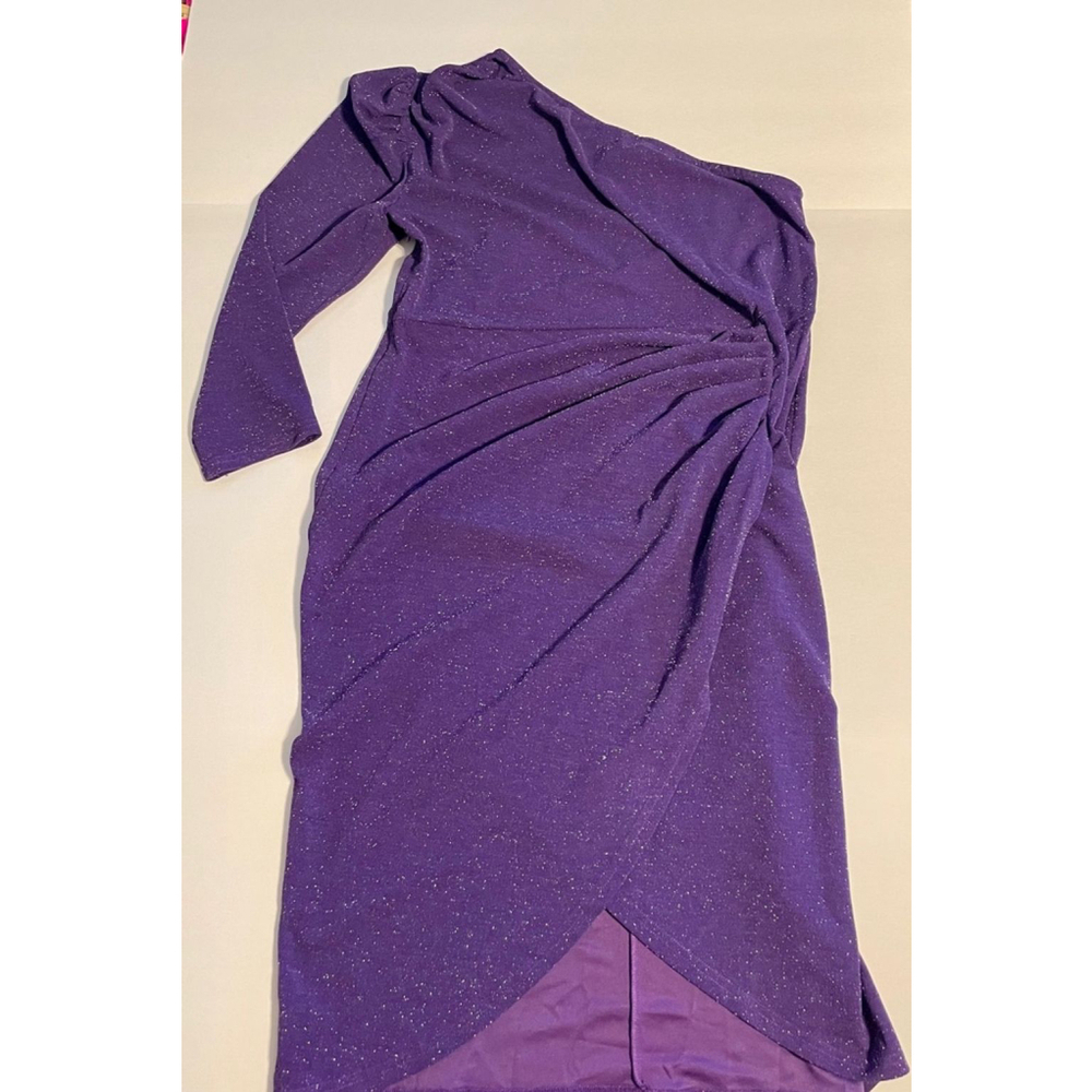 Kim Curvy 20W Purple Silver Sparkly One Shoulder long sleeve cocktail dress 6669 - Picture 2 of 8